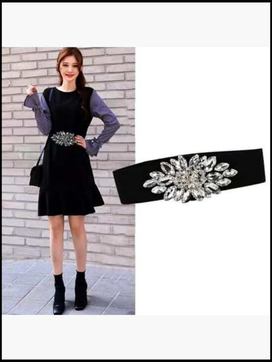 Elastic Rhinestone Belts for Women, Crystal Wide Stretchy Dress Belts main image 5